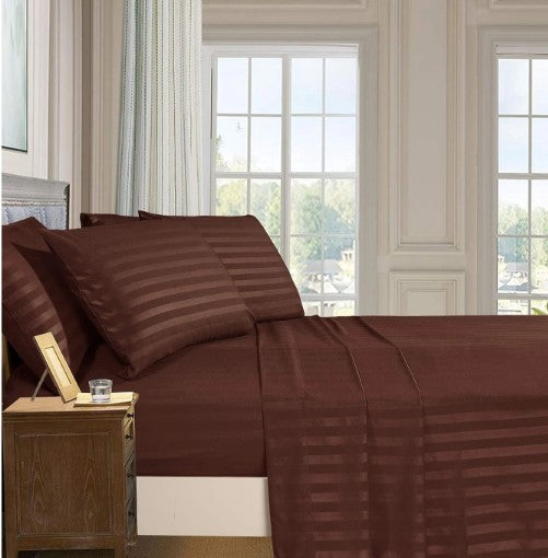 ELEGANZZE Cotton 90X100 King Size Double Bedsheet Set of 2 Brown Striped Bedsheets with 4 Pillow Covers