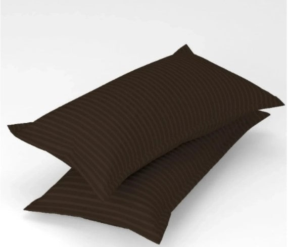 ELEGANZZE Cotton Blend 90X100 Inches King Size Flat 300 TC DARK Brown Striped 1 Bedsheet with 2 Pillow Covers