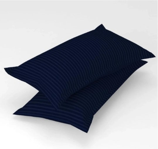 ELEGANZZE Cotton 90X100 King Size Flat 300 TC Navy Blue Striped 1 Bedsheet with 2 Pillow Covers