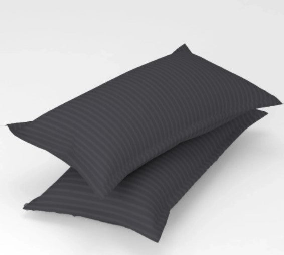 ELEGANZZE Cotton 90x100 King Size Double Bedsheet Set of 2 Charcoal Grey Striped Bedsheets with 4 Pillow Covers