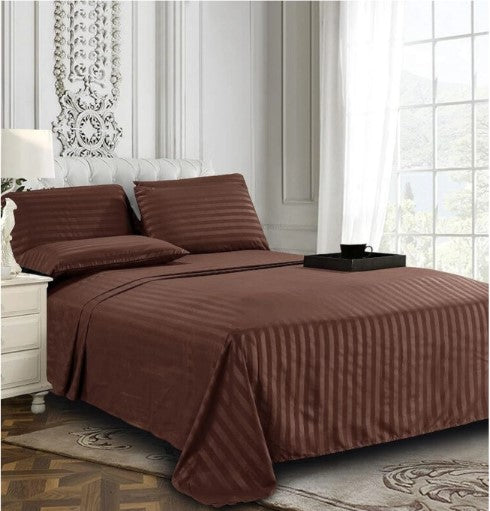 ELEGANZZE Cotton 90X100 King Size Double Bedsheet Set of 2 Brown Striped Bedsheets with 4 Pillow Covers
