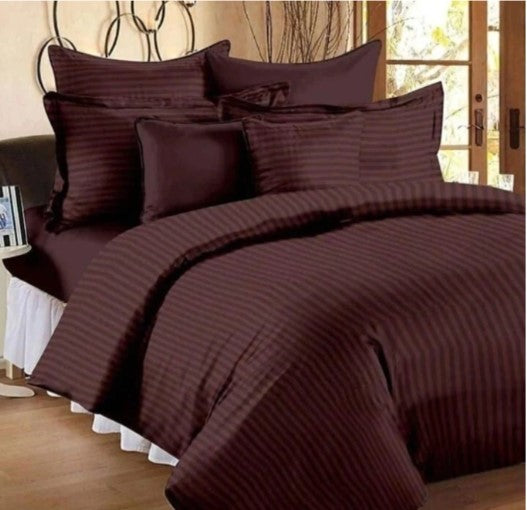 ELEGANZZE Cotton Blend 90X100 Inches King Size Flat 300 TC DARK Brown Striped 1 Bedsheet with 2 Pillow Covers