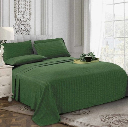 ELEGANZZE Cotton 90X100 King Size Double Bedsheet Set of 2 Green Striped Bedsheets with 4 Pillow Covers
