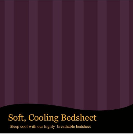 ELEGANZZE Cotton 90X100 King Size Flat 300 TC WINE Striped 1 Bedsheet with 2 Pillow Covers