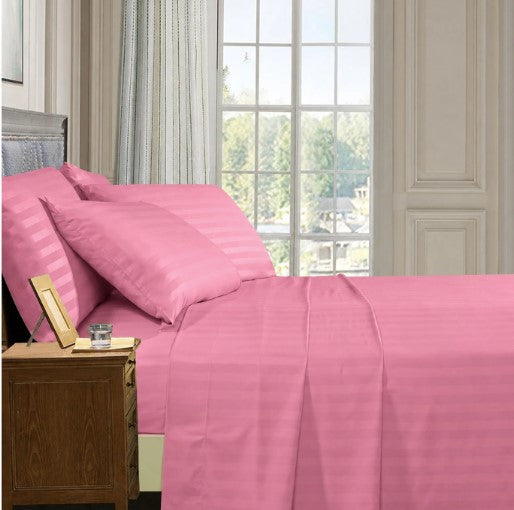 ELEGANZZE Cotton 90x100 King Size Double Bedsheet Set of 2 Pink Striped Bedsheets with 4 Pillow Covers