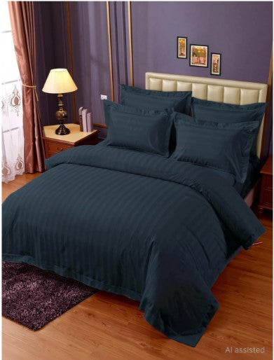 ELEGANZZE Cotton 90X100 King Size Flat 300 TC Charcoal Grey Solid Striped 1 Bedsheet with 2 Pillow Covers