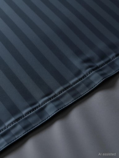 ELEGANZZE Cotton 90X100 King Size Flat 300 TC Charcoal Grey Solid Striped 1 Bedsheet with 2 Pillow Covers