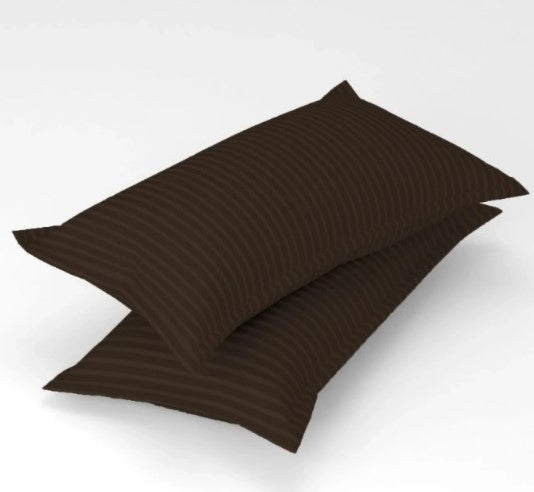 ELEGANZZE Cotton 90X100 Inches King Size Flat 300 TC Coffee Brown Striped 1 Bedsheet with 2 Pillow Covers