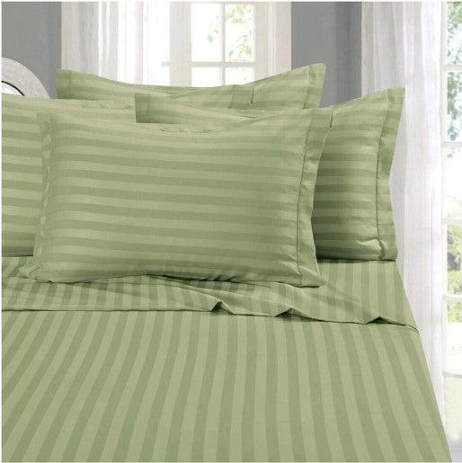 ELEGANZZE Cotton 90X100 Inches King Size Flat 300 TC Green Striped 1 Bedsheet with 2 Pillow Covers