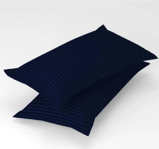 ELEGANZZE Cotton Blend 90x100 King Size Flat 300 TC Navy Blue Striped 1 Bedsheet with 2 Pillow Covers