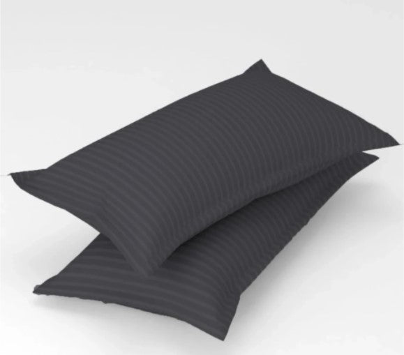 ELEGANZZE Cotton Blend 90x100 King Size Flat 300 TC Charcoal Grey Striped 1 Bedsheet with 2 Pillow Covers