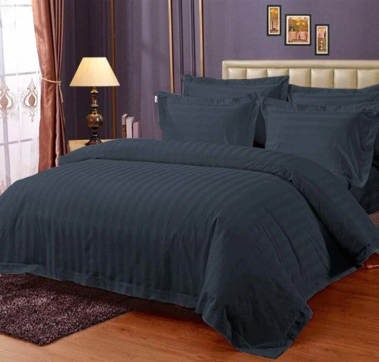 ELEGANZZE Cotton 90X100 King Size Flat 300 TC Charcoal Grey Solid Striped 1 Bedsheet with 2 Pillow Covers