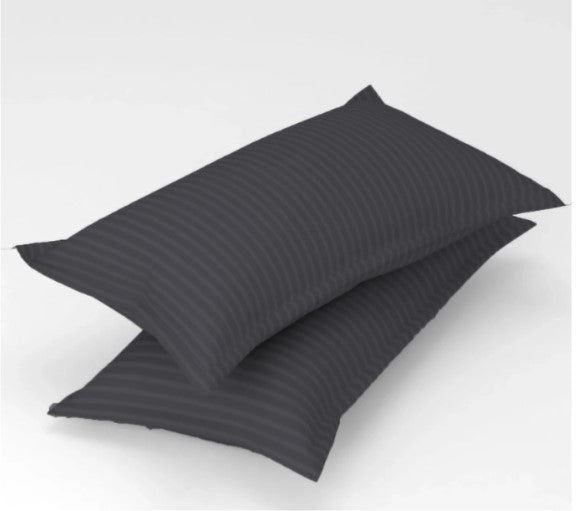 ELEGANZZE Cotton 90X100 King Size Flat 300 TC Charcoal Grey Striped 1 Bedsheet with 2 Pillow Covers