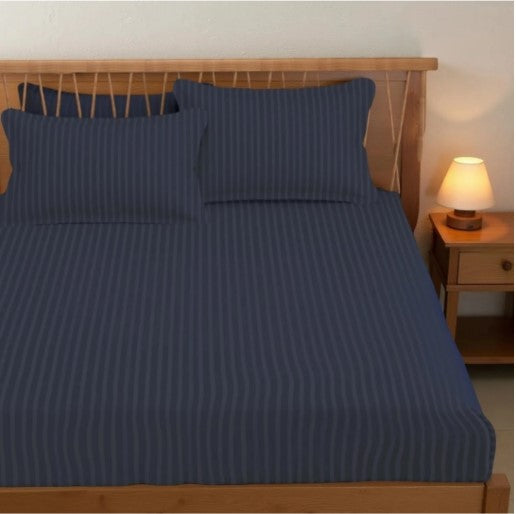 ELEGANZZE Cotton Blend 90x100 King Size Flat 300 TC Charcoal Grey Striped 1 Bedsheet with 2 Pillow Covers