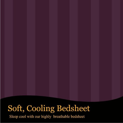 ELEGANZZE Cotton 90X100 King Size Flat 300 TC WINE Solid Striped 1 Bedsheet with 2 Pillow Covers